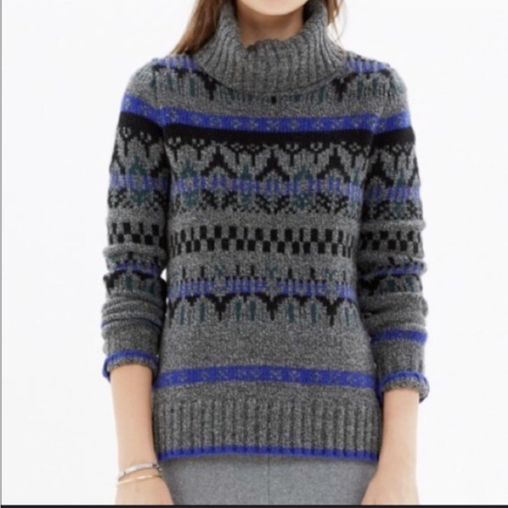 Madewell fair isle 100% merino wool turtleneck sweater